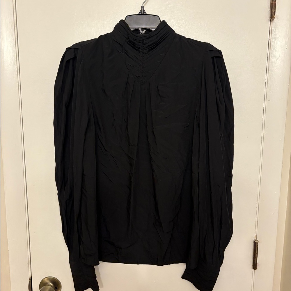 Ba&sh high-neck puff long-sleeve blouse draped black women’s large